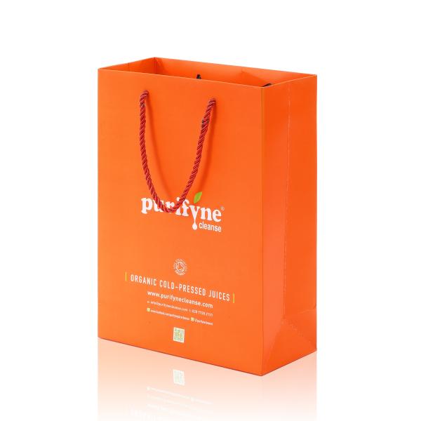 Orange Pantone PMS Color Gloss Art Paper Printing Custom Design Paper Bags for