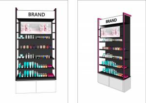 Quality High Class Glossy Black Cosmetic Shop Display Stand With Drawer Shelf wholesale