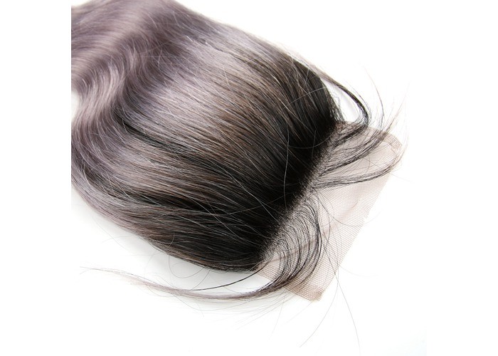 Body Wave Human Hair Lace Closure Grey Color 4 Inch By 4 Inch Lace Size Swiss Lace Free Part