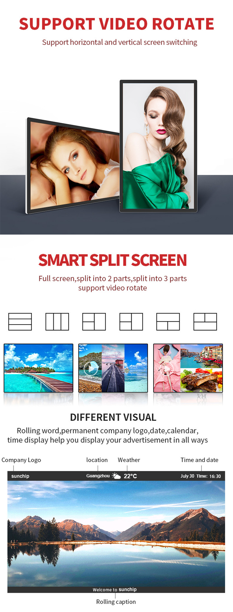 Ultra Thin HD 4K 8K Lcd Media Player Display CMS Bus Touch Screen