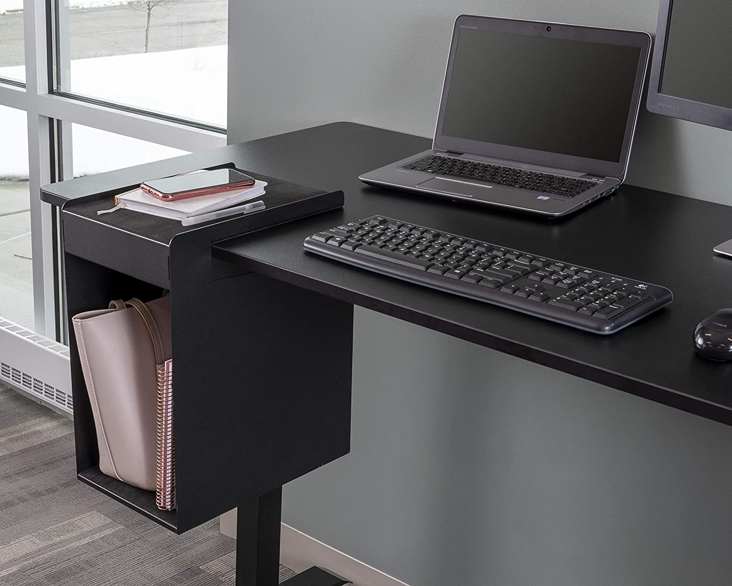 Black Hidden Solid Top Vertical Metal Hanging Underdesk Drawer Storage Organizer for Standing Desk
