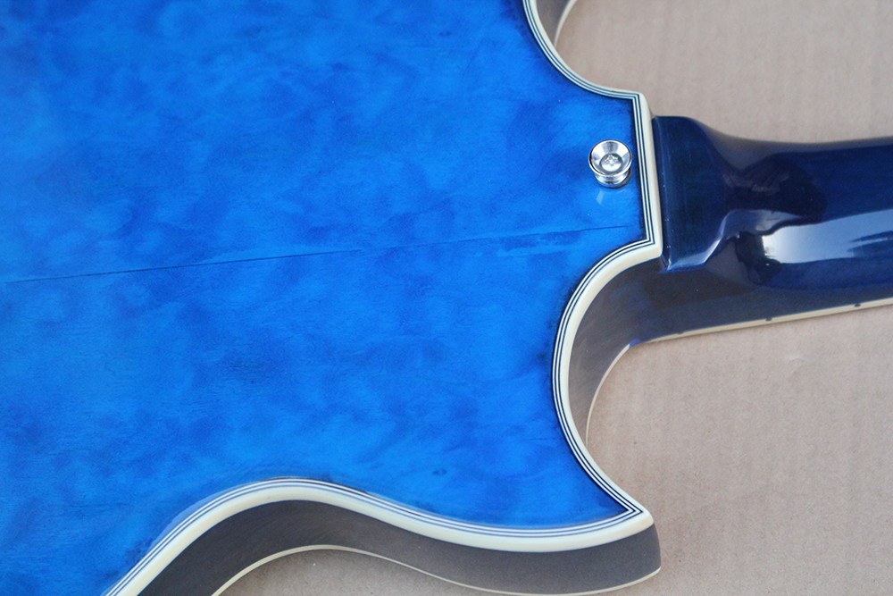 Custom Blue Body Electric Guitar with Flame Maple Veneer,Chrome Hardwares,White Binding body and neck