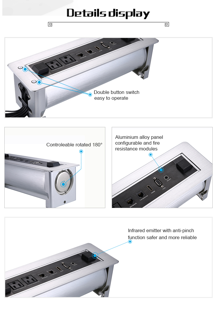Flip Up Conference Desk Mounted Power Sockets Recessed Power Strip Outlet Customized
