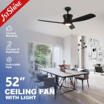 Pure Copper DC Power Source Black Wooden Blades LED Ceiling Fan with 3 Color
