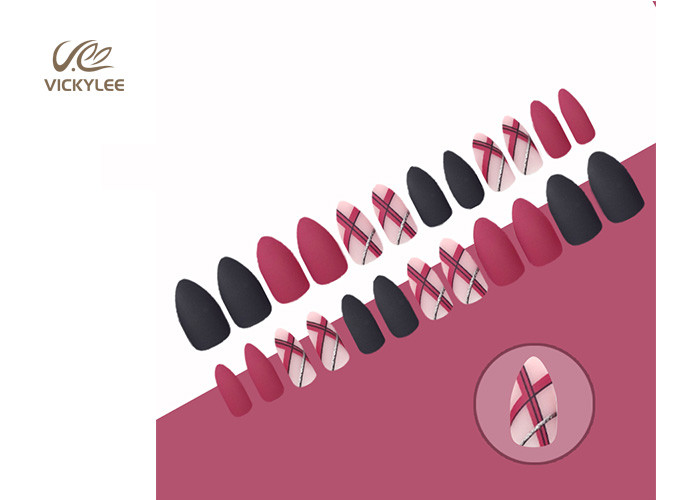 Stiletto Rose Red And Black DIY Fake Nails OEM Fashion Printing
