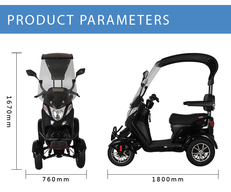 48V 10Ah Lithium Battery Fully Enclosed Mobility Scooter Fully Equipped Range 25-30km