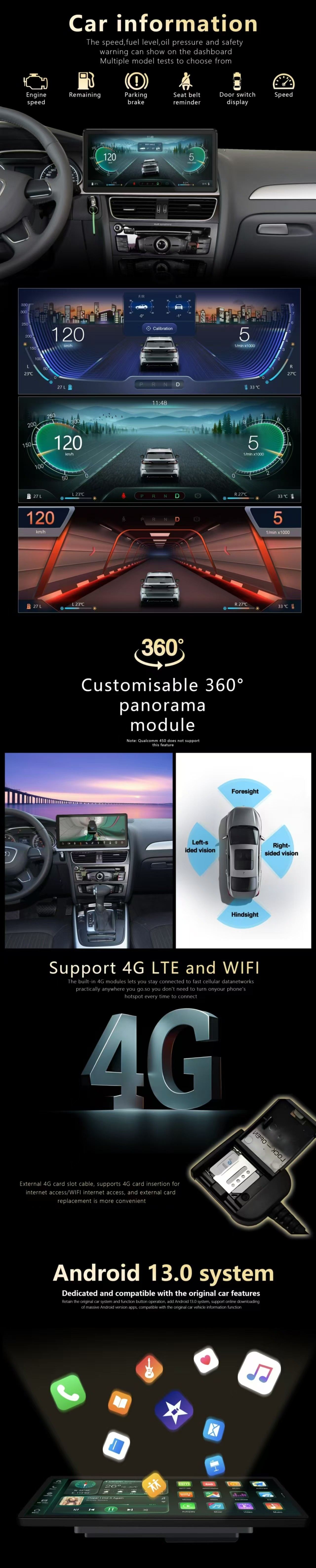 Android13 8-CORE Audi A4L 2009-2016 System 3D UI Car Multimedia Player Navigation 12.3inch Capacitive Touch Screen