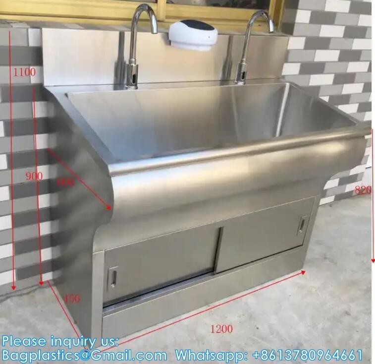 Hand Washing Sink Wash Basin With Automatic Sensor And Mirror Customized Scrub Sink Induction Pedal Operated