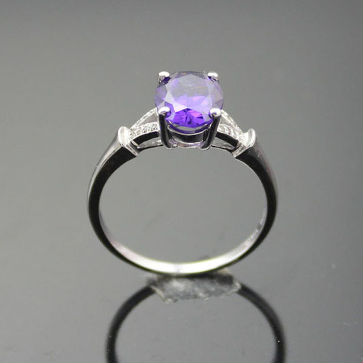 White Gold Plated Sterling Silver Oval Cubic Zircon Ruby Ring(F56)