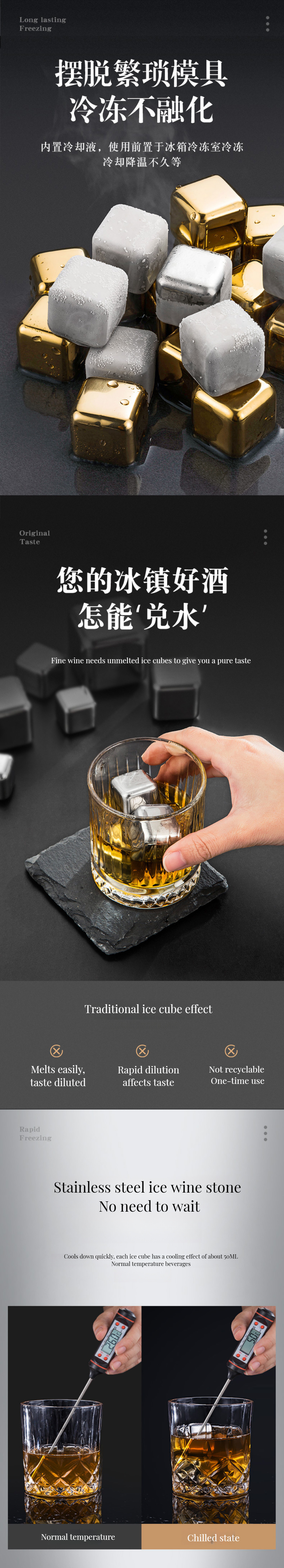 Stainless Steel Whisky Rocks for Eco-Friendly Cooling of Wine and Cola Bar Accessories
