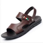 Custom Handmade Leather Sandals For Men OEM / ODM Brown Leather Flat Sandals