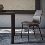 Beautiful Grey Leather Upholstered Dining Chairs Built - In Padded Seat
