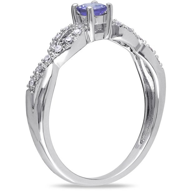 1.5 Carat Natural Tanzanite Engagement Ring In18K White Gold Plating Over Silver