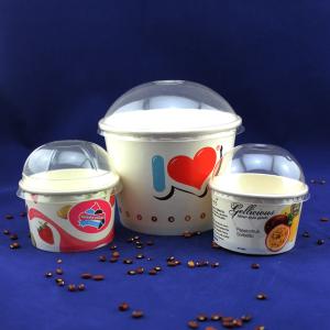 Quality Single Serve Takeaway Ice Cream Tubs , Yogurt Paper Cups With Plastic Dome Lids wholesale