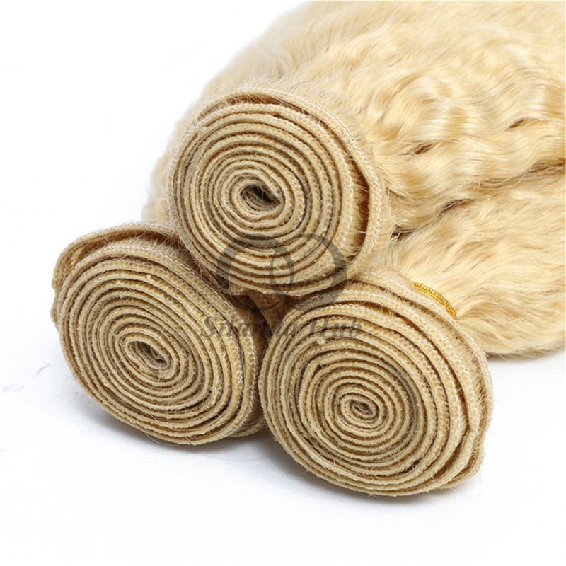 #613 Bleached Blonde Kinky Straight Remy Human Hair Bundles Sew In Weave Bundles Brazilian Bundle Deals