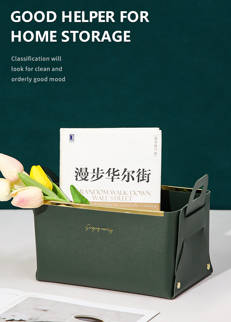 Convenience Stores Foldable Clothing Leather Basket Storage Box Desk Organizer with Handle