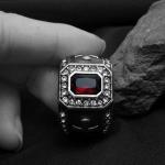 Vintage Inlay Mens Gothic Stainless Steel Band Ring with RED Cubic Zircon