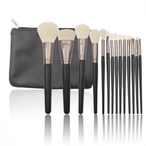 Quality Wood Handle Black 14Pcs Private Label Makeup Brush Set 19.6*1.7cm wholesale
