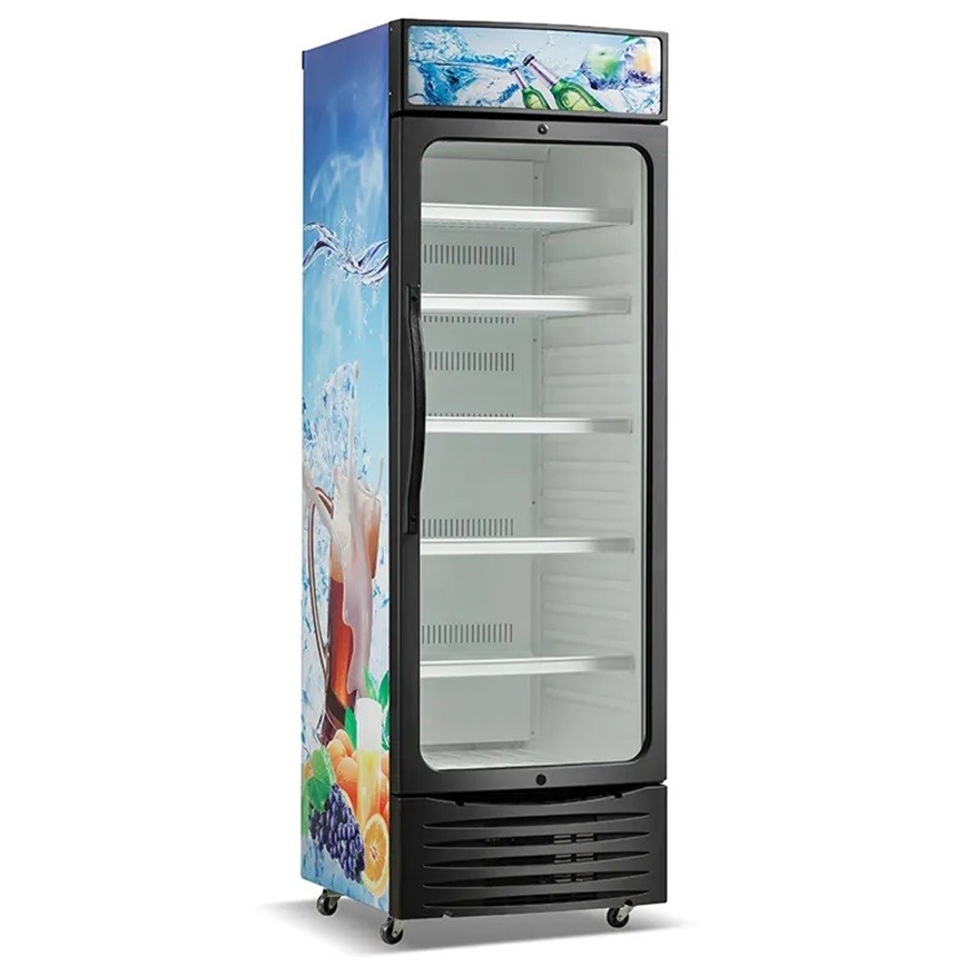 350L Efficient Glass Door Fan Cooling Upright Showcase Cooler With LED Light