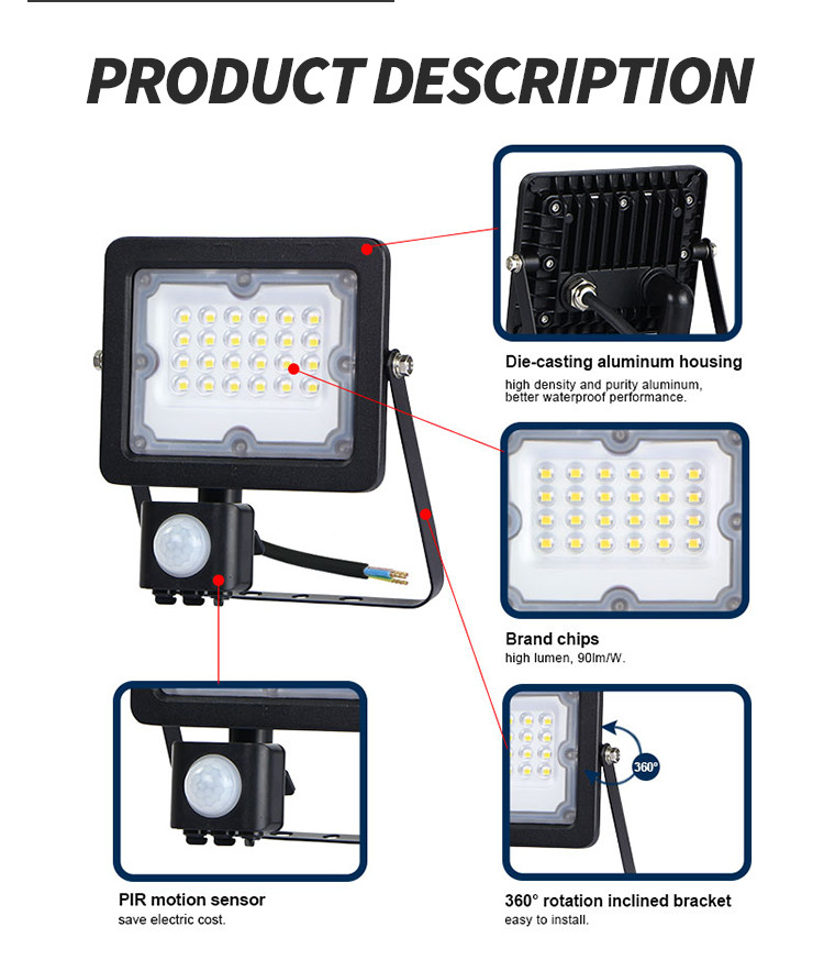 260V Security LED Floodlights Eave Mount 10 W 30 W 50 W Outdoor Motion Sensor Flood Light