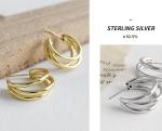 Lanciashow 925 Solid Silver Gold Plated Jewelry Circle Hoop Earrings Three Band