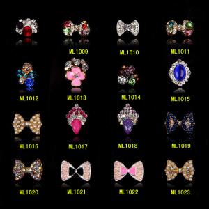 Quality Nail Art Tips Stickers Deco Bow Knot Alloy Jewelry Gold Color Rhinestone ML1008-1023 wholesale