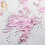 53 Inch Floral Embroidered Lace 20% Polyester Handmade Pink Flower Lace
