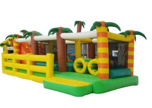 Quality Coconut Tree Inflatable Bouncy Obstacle Course , Outdoor Playground Blow Up Bounce House Race wholesale