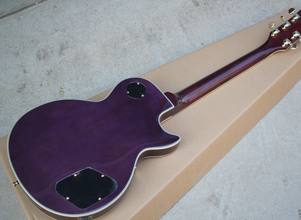 Custom Purple Electric Guitar with Left Handed,Flame Maple Veneer,Gold Hardware,22 Frets,White Binding