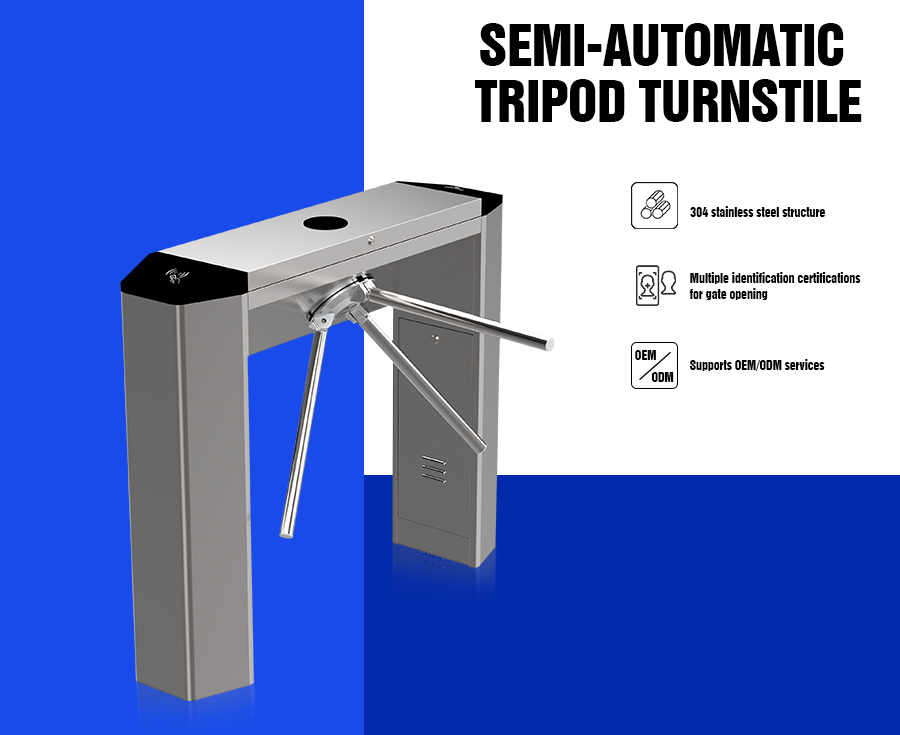 HCW 300-800mm Gate Length RFID Turnstile Gate Semi Automatic Pedestrian Security Gate