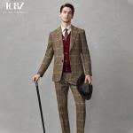 Formal Suit for Men Brown Plaid End Gentleman Business Casual Slim Groom Wedding