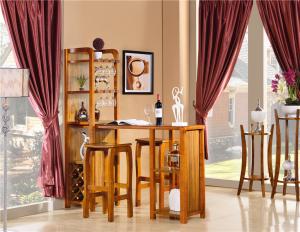 Quality modern Zingana solid wood bar furniture set wine rack cabinet wholesale