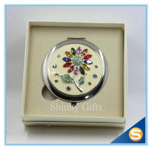 Quality Shinny Gifts Wholesale Colorful Rhinestones Flower Design Small Round Mirror wholesale
