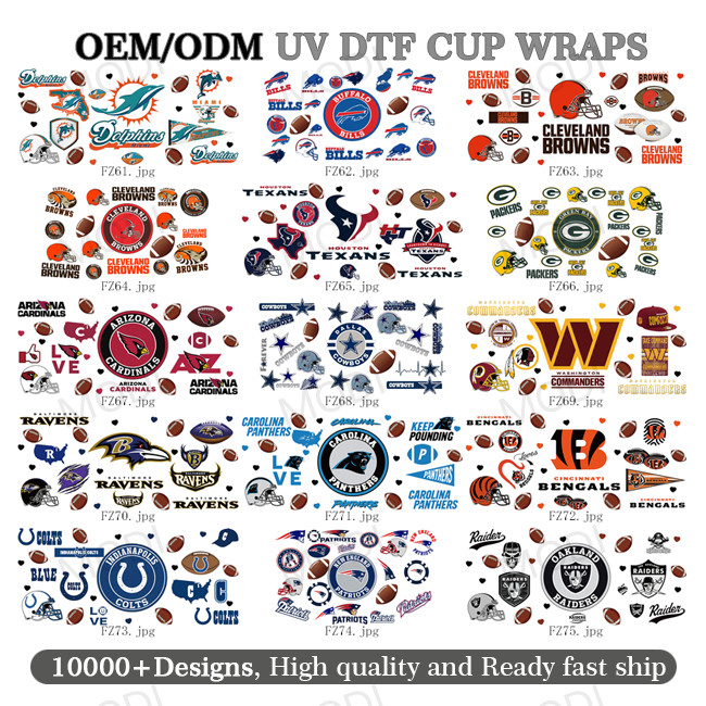 UV DTF Transfer Cup Wrap Stickers For Glass Tumblers Custom Logo Rugby Sports Balls 16Oz