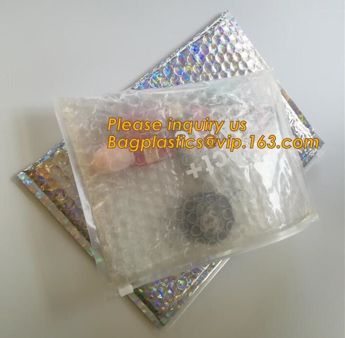 Cosmetic Pink Slider Padded Bag/Silver k Bag With Bubble,Padded Envelopes Cheap Aluminium Foil k Holographic