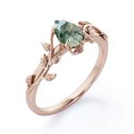 Botanical Design - 0.5 Carat Pear Cut Druzy Scenic Moss Green Agate - 4 Prong