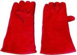 Red Welding Work Gloves , Cow Split Leather Gloves OEM / ODM Service