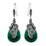 Retro Jewelry Thai 925 Silver with Marcasite Green Agate Earrings(LR1036GREEN)
