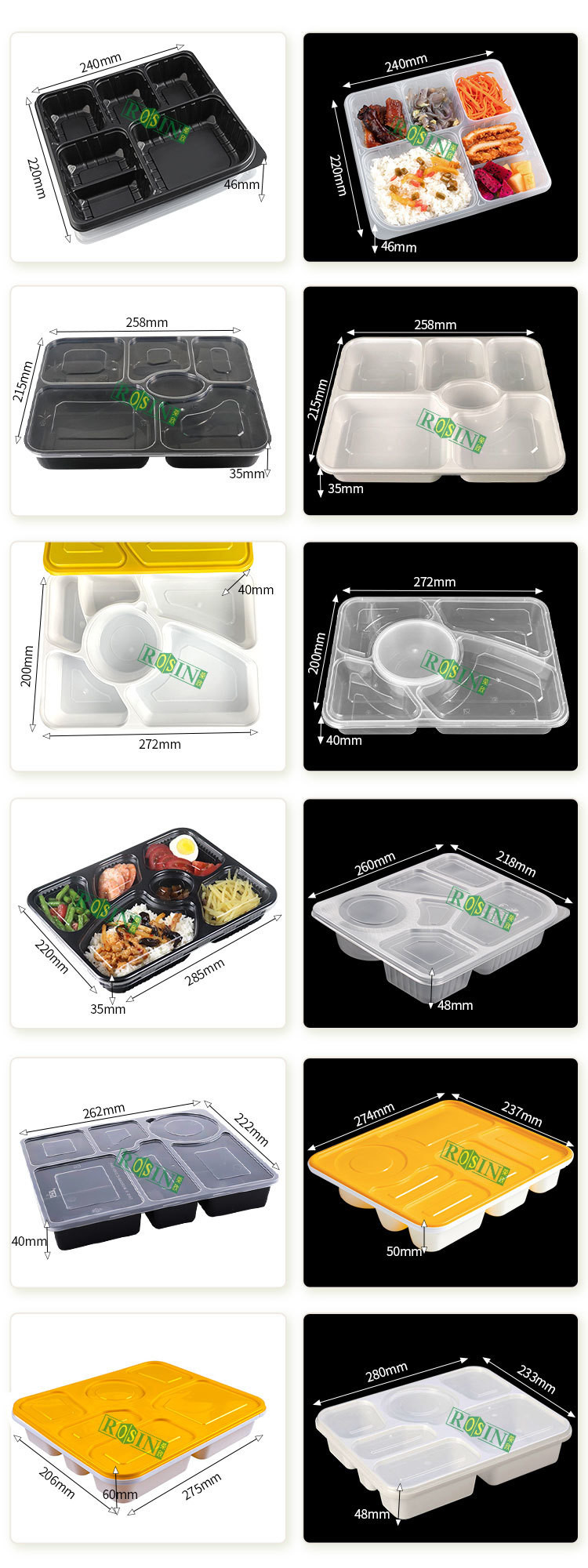 Clear Takeaway 6 Compartment Food Container Microwave Safe With Lid