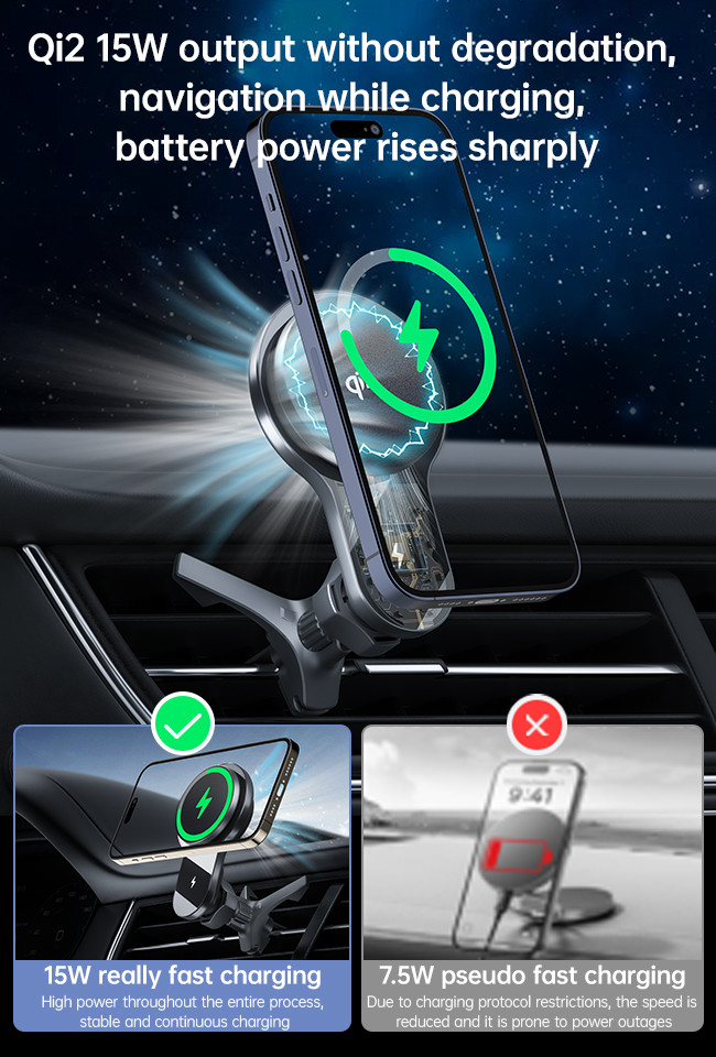 Ultra Thin Iphone Car Charger QI2 Running Light Effect Magsafe Car Mount