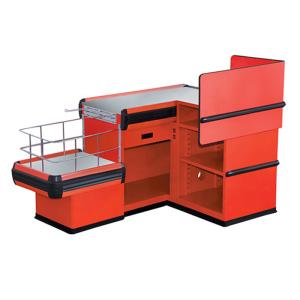 Quality 2M 85CM Red Electric L Shaped Cash Wrap Counter With Conveyor Belt For Shop OEM wholesale