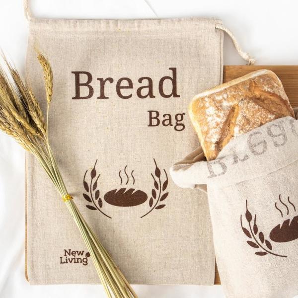 Screen Printing Unbleached Linen Bread Drawstring Bag
