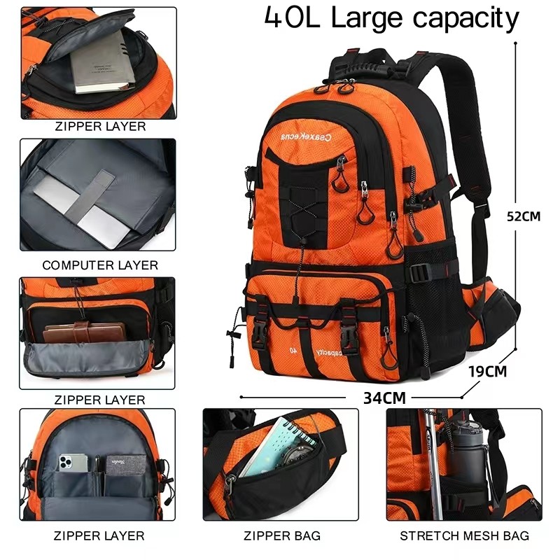 40L Large Capacity Lightweight Hiking Biking Backpack Outdoor 23 Inch Climbing Bag