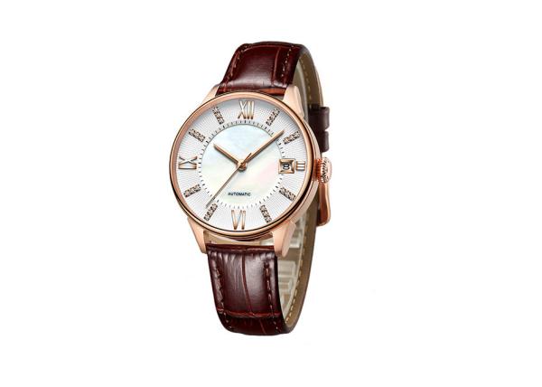 Cheap Leather Ladies Wrist Watch  , Two Layers Dial Automatic Mechanical Watch for sale