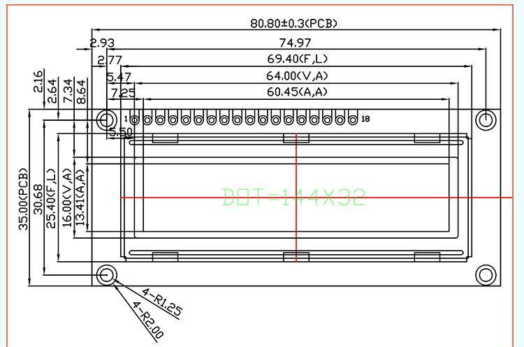 2.5 Inch STN Display 18pin Parallel Interface 144*32 Resolution 350 Brightness Driver IC ST7920 With PCB Board