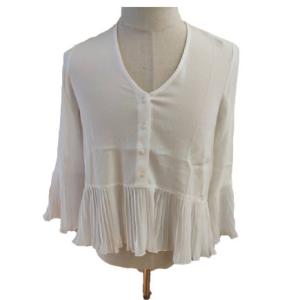 Quality Button V Neck Fold Hem And Sleeve XS Ladies Casual Wear wholesale