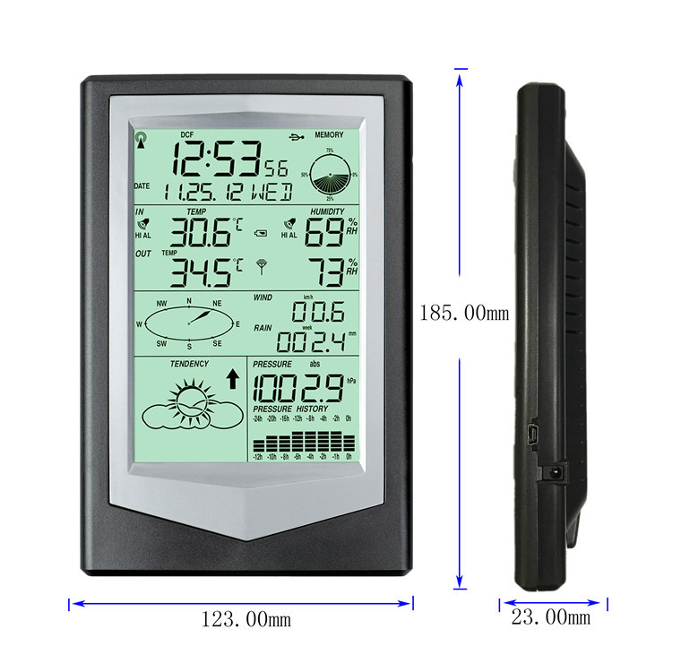 Black And Silver Color Professional Solar Wireless Weather Station With PC Interface