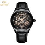 KINYUED oem waterproof custom logo leather fashion tourbillon skeleton wrist