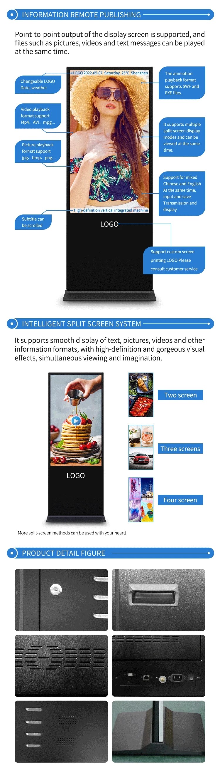 Single Double Sided Floor Standing Touch Screen Kiosk 350cd/M2 1920 X 1080