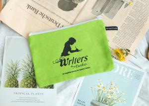 Quality Green Canvas Pencil Bag 12 x 9 cm Customized Size With White Plastic Zipper wholesale